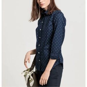 Banana Republic Women’s Navy Blue Polka Dot Long Sleeve Shirt Non Iron Size 8